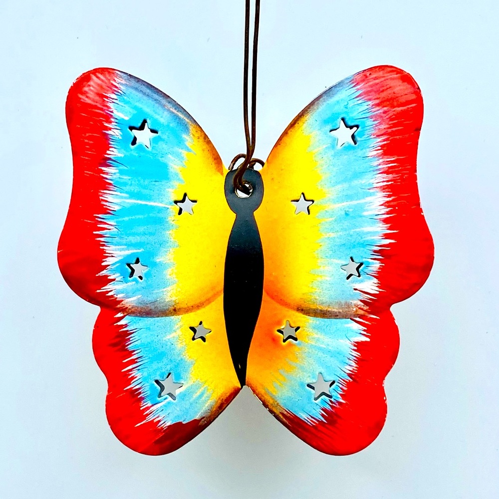 🐈‍⬛🐈‍⬛🐈‍⬛ Rainbow Butterfly - Rustic Tin Ornament Home use with Essential Oil